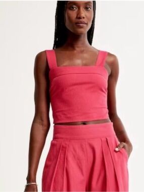 Abercrombie & Fitch Wide Strap Linen Blend Crop Top NWT. Adjustable. Pink. Small